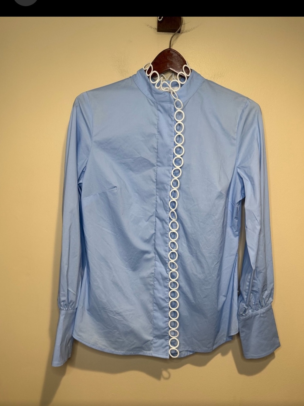 Lela Rose Light Blue Blouse with White Ring Trim size 6
